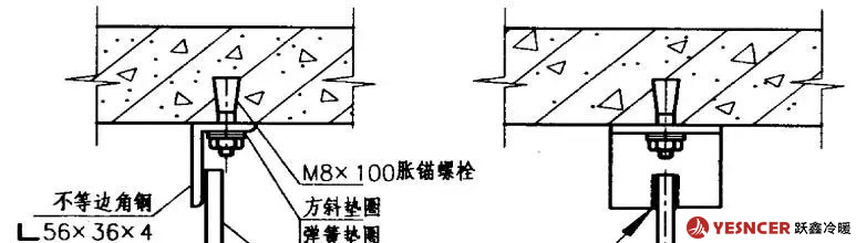 臥式風(fēng)機(jī)盤管吊桿與樓板固定的節(jié)點