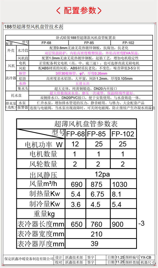 超薄臥式暗裝風(fēng)機盤管產(chǎn)品配置參數(shù)